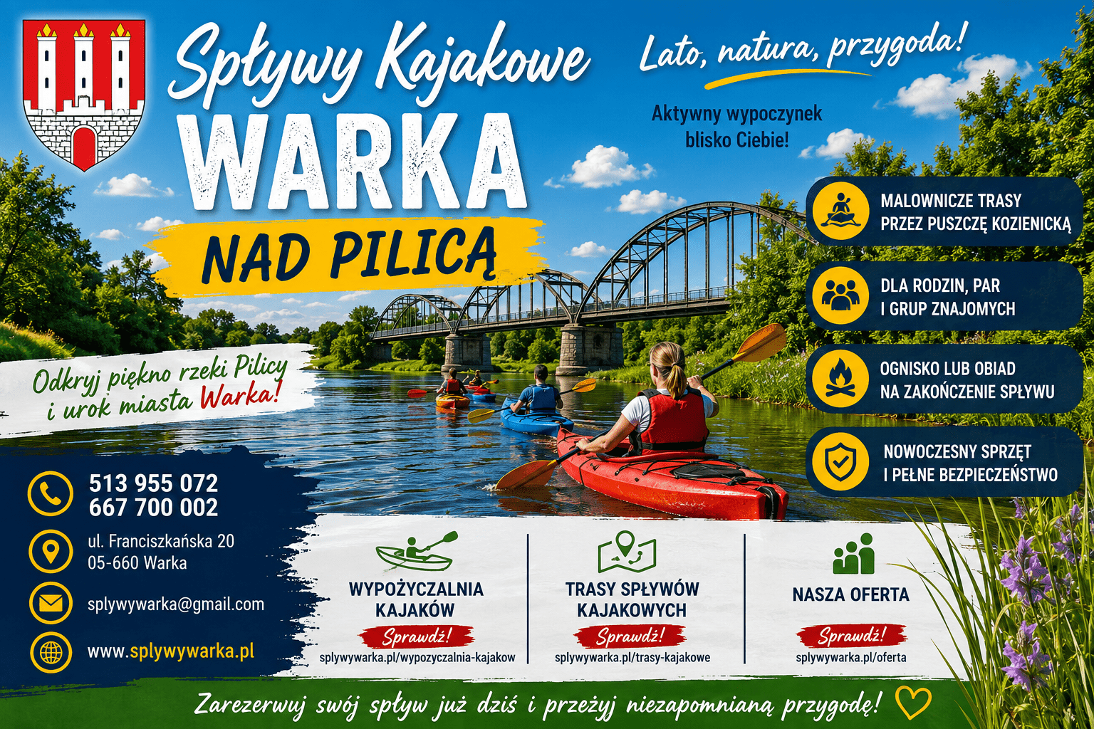 Spływy Kajaki wypożyczalnia Warka nad Pilicą