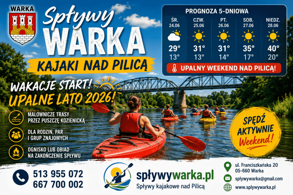 Spływy Warka Pilica wypożyczalnia kajaki