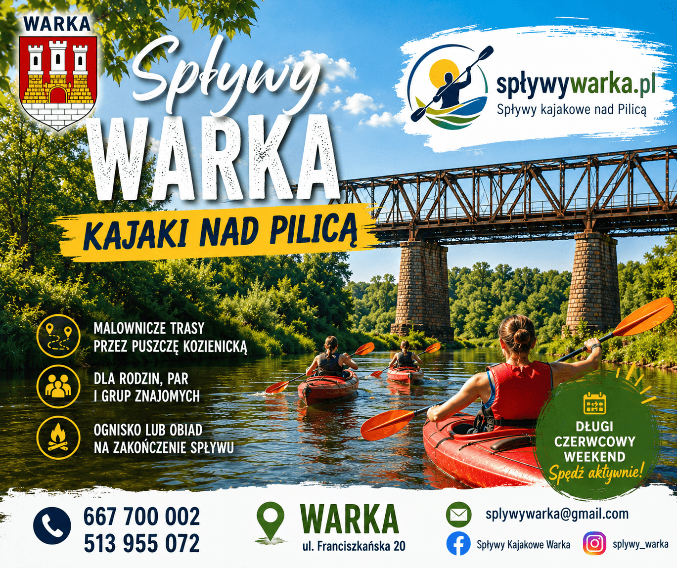 Spływy Warka Pilica wypożyczalnia kajaków